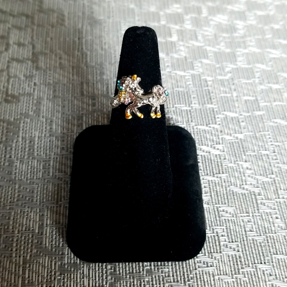 Size 7 ring silver tone unicorn with colorful rhinestones & "you are magical"